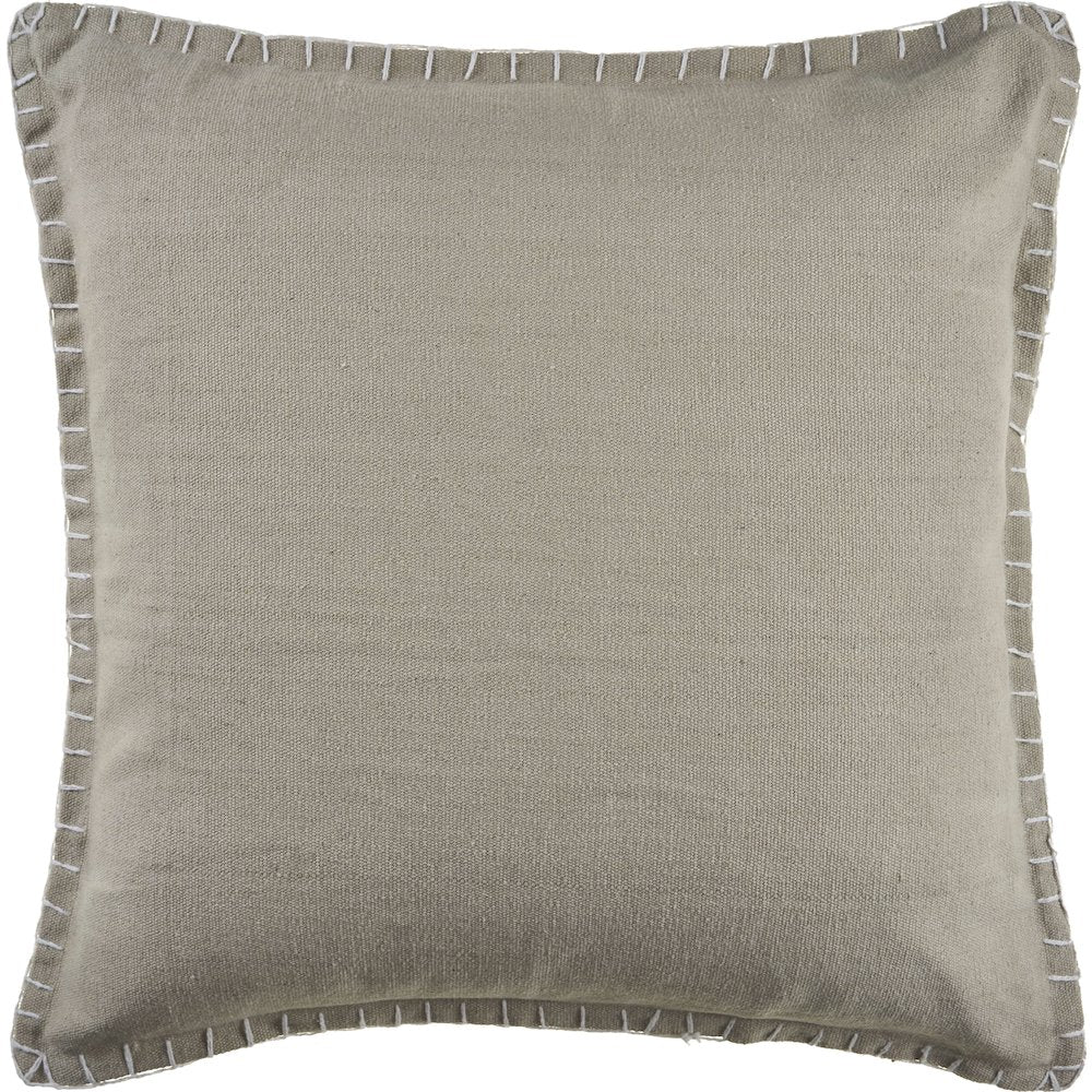 Ox Bay Hand-Woven Taupe Bordered All-Natural Cotton Pillow Cover