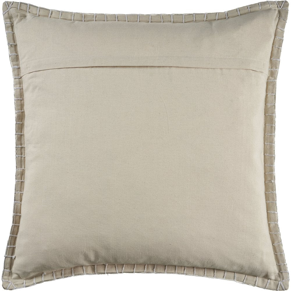 Ox Bay Hand-Woven Taupe Bordered All-Natural Cotton Pillow Cover