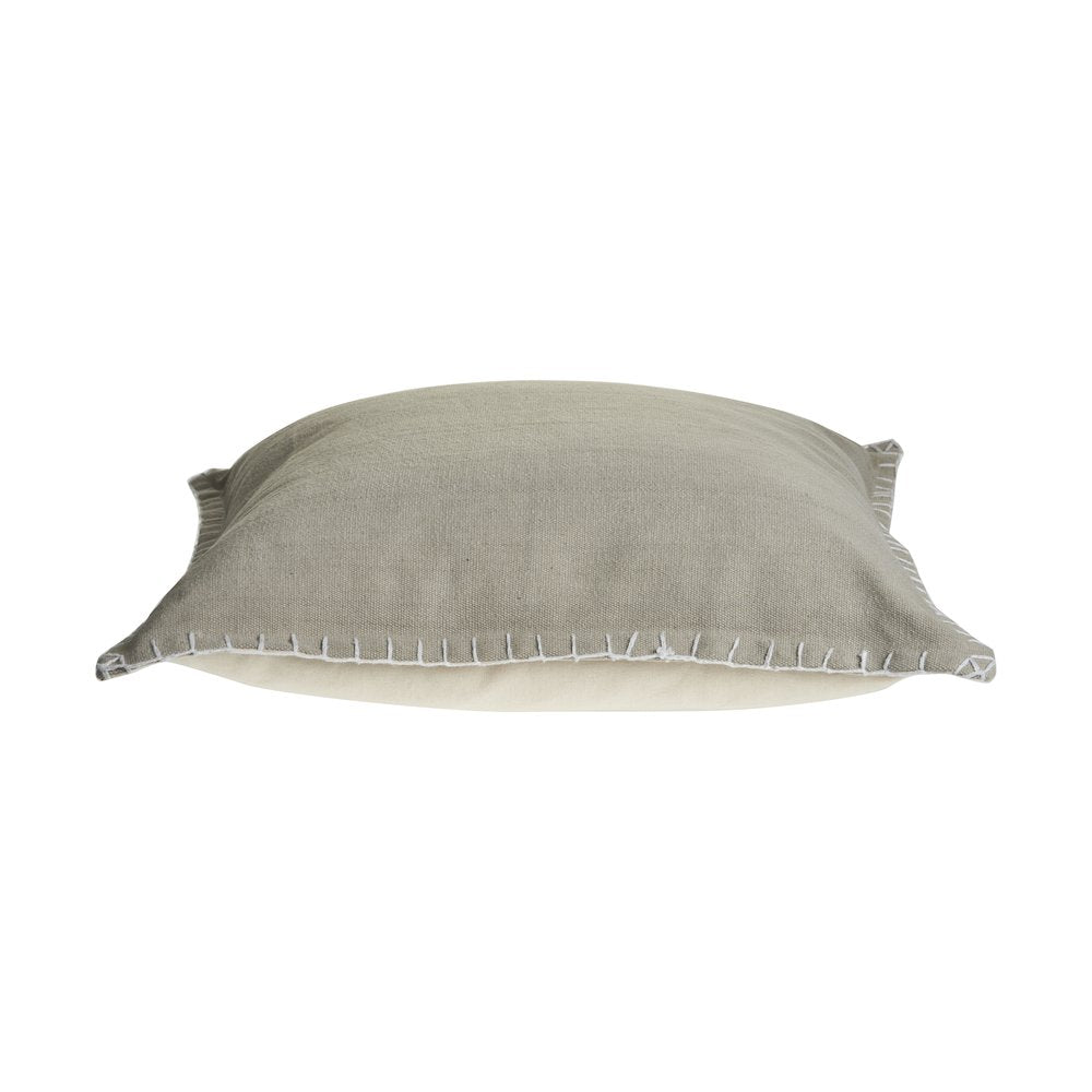 Ox Bay Hand-Woven Taupe Bordered All-Natural Cotton Pillow Cover