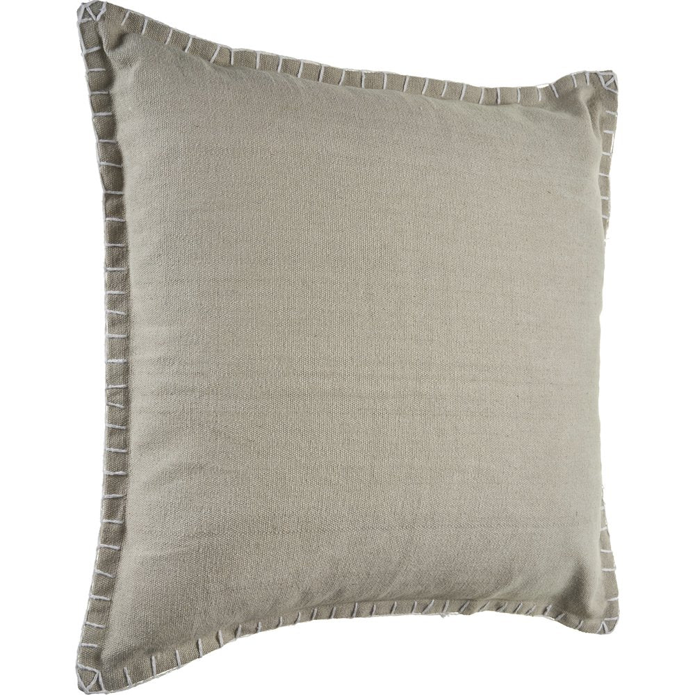 Ox Bay Hand-Woven Taupe Bordered All-Natural Cotton Pillow Cover