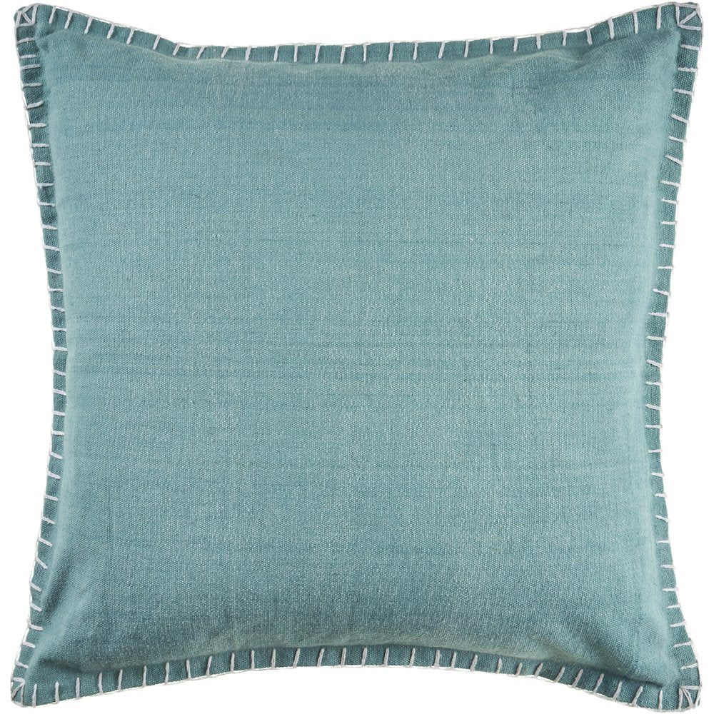 Ox Bay Hand-Woven Teal Bordered All-Natural Cotton Pillow Cover
