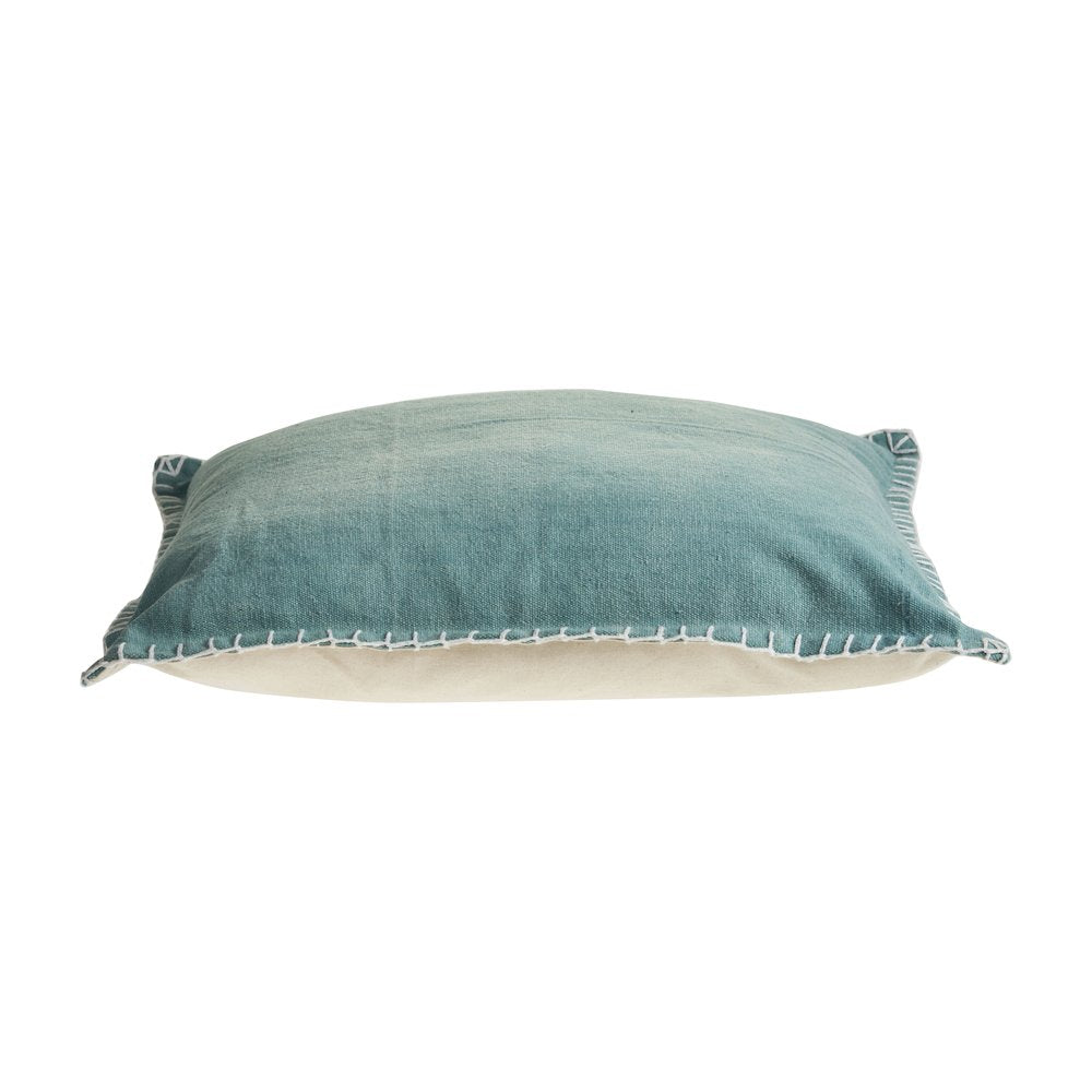 Ox Bay Hand-Woven Teal Bordered All-Natural Cotton Pillow Cover