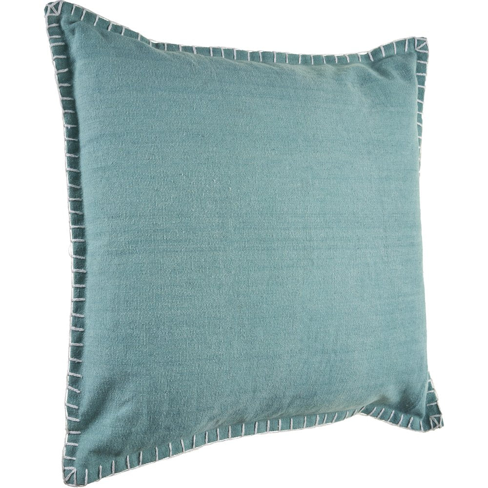 Ox Bay Hand-Woven Teal Bordered All-Natural Cotton Pillow Cover
