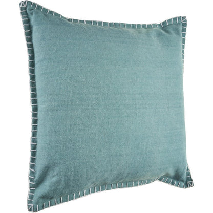 Ox Bay Hand-Woven Teal Bordered All-Natural Cotton Pillow Cover