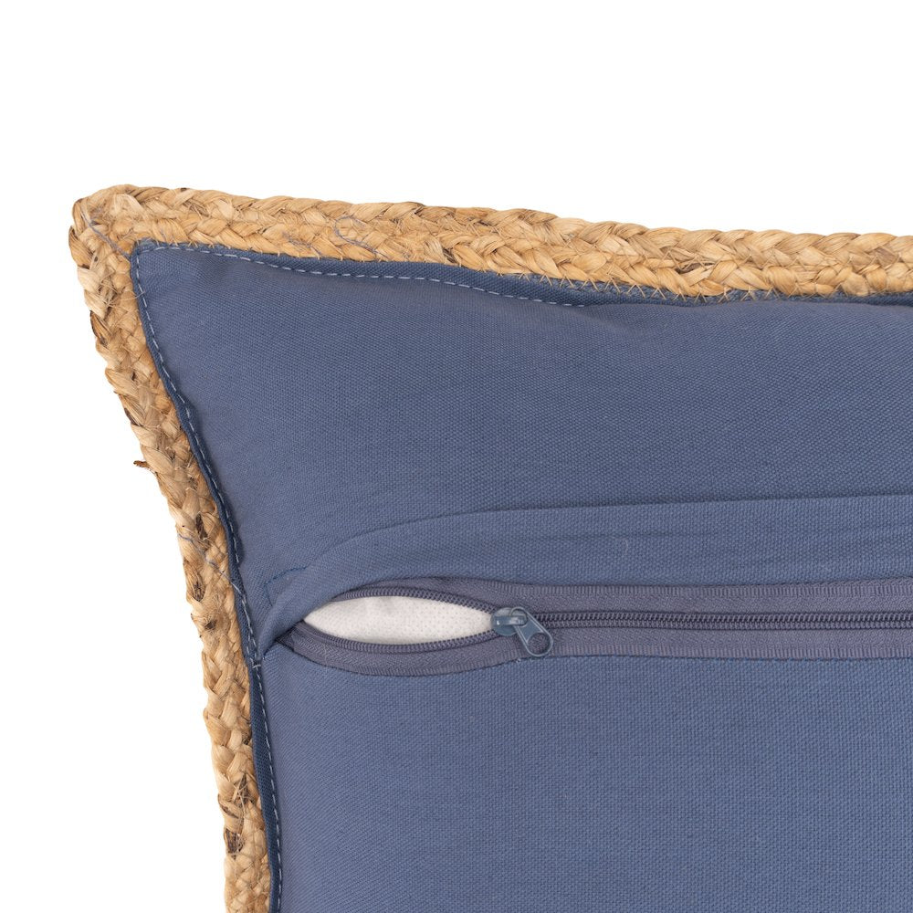Ox Bay Hand-Woven Blue/Tan Bordered Cotton Blend  Pillow Cover