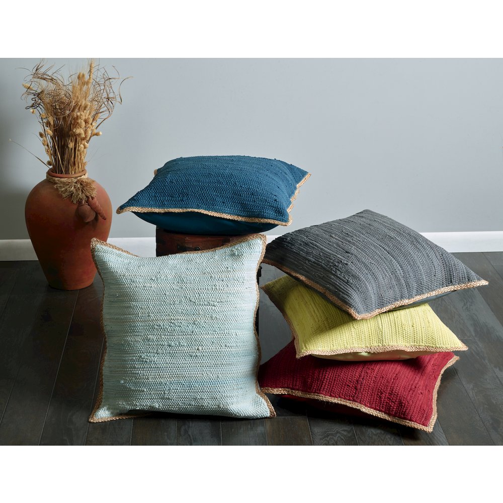 Ox Bay Hand-Woven Blue/Tan Bordered Cotton Blend  Pillow Cover