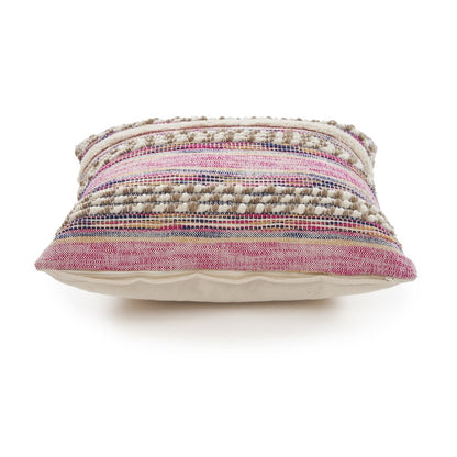 Ox Bay Hand-Woven Pink/Ivory Stripe Cotton Blend Pillow Cover