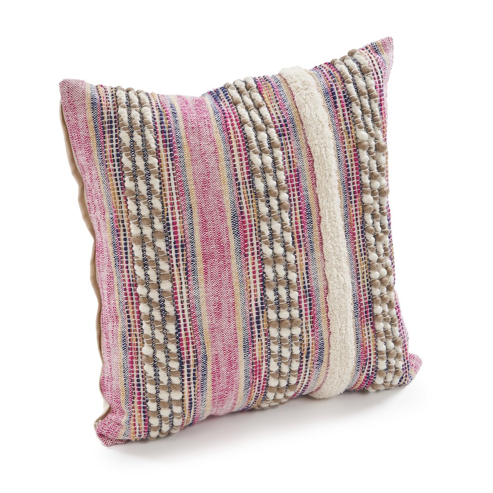 Ox Bay Hand-Woven Pink/Ivory Stripe Cotton Blend Pillow Cover