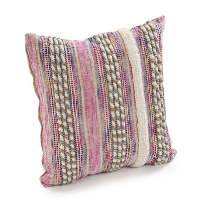Ox Bay Hand-Woven Pink/Ivory Stripe Cotton Blend Pillow Cover