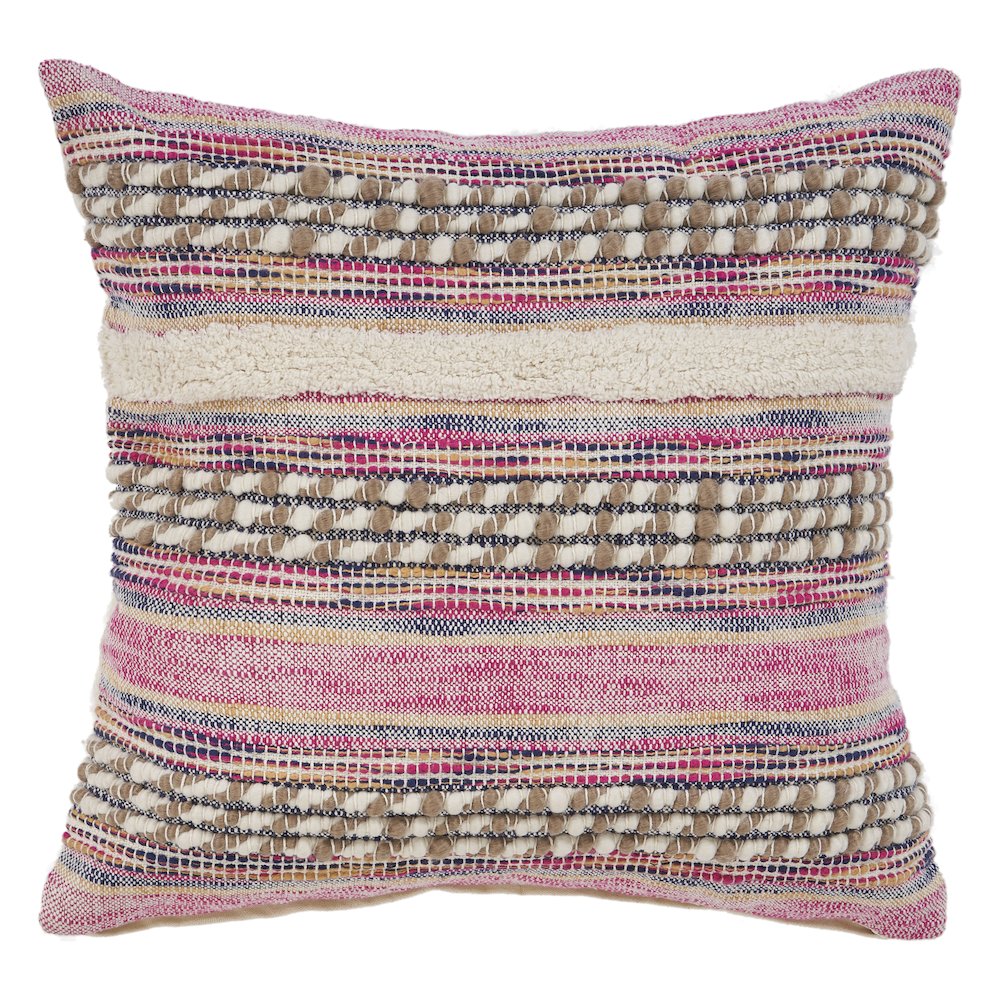 Ox Bay Hand-Woven Pink/Ivory Stripe Cotton Blend Pillow Cover