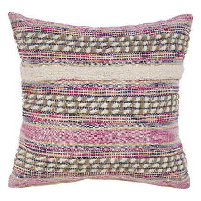 Ox Bay Hand-Woven Pink/Ivory Stripe Cotton Blend Pillow Cover