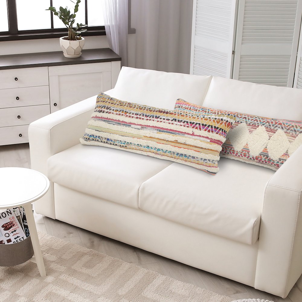 Ox Bay Hand-Woven Multicolored/Cream Stripe All-Natural Cotton Pillow Cover
