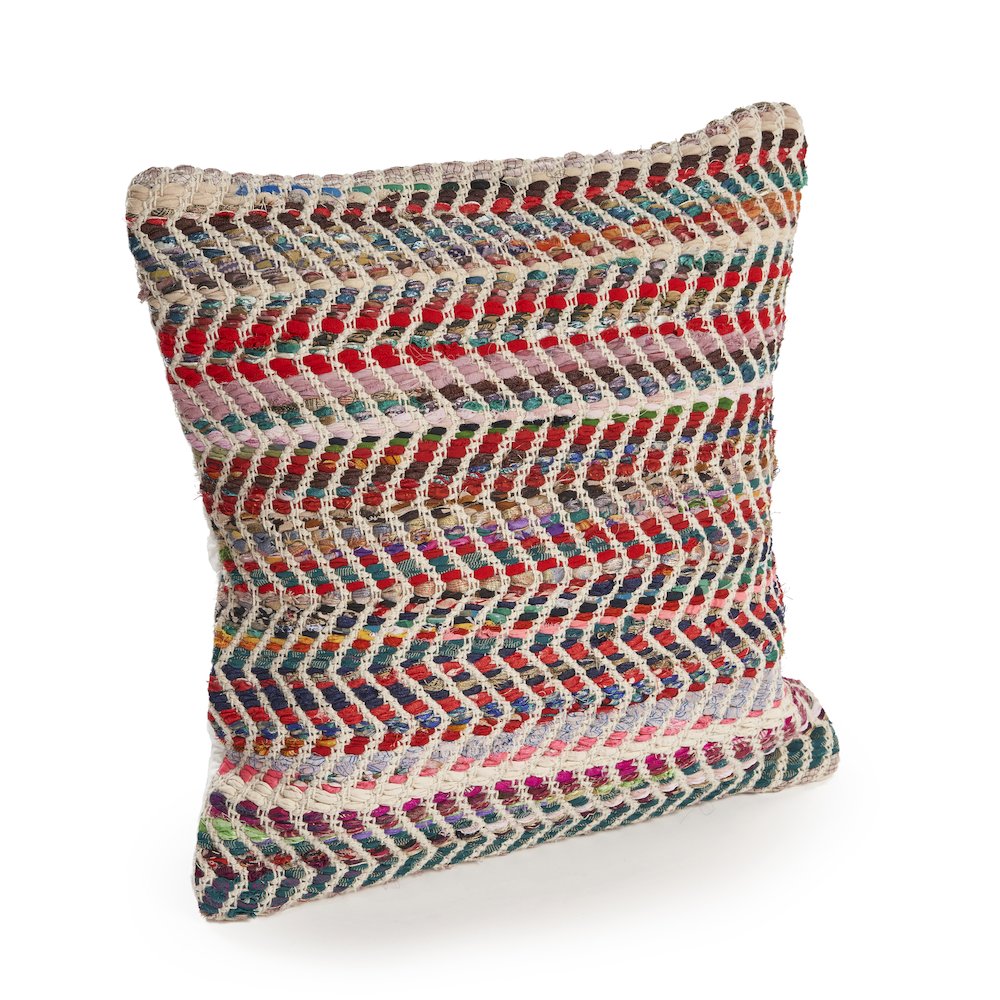 Ox Bay Hand-Woven Multicolored/Red Geometric Cotton Blend Pillow Cover