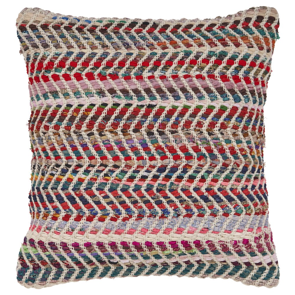 Ox Bay Hand-Woven Multicolored/Red Geometric Cotton Blend Pillow Cover