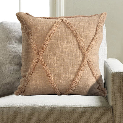 Ox Bay Hand-Woven Brown Diamond All-Natural Cotton Pillow Cover