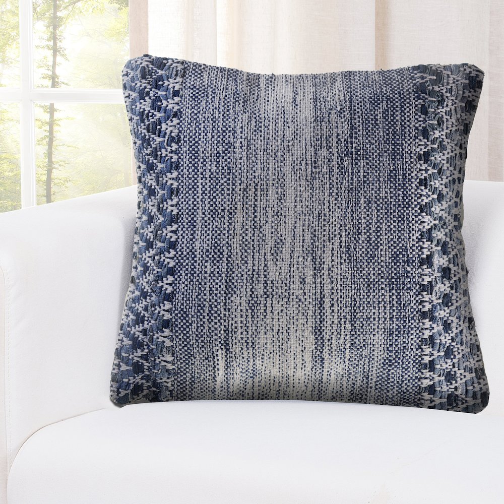 Ox Bay Hand-Woven Blue/White Distressed Cotton Blend Pillow Cover