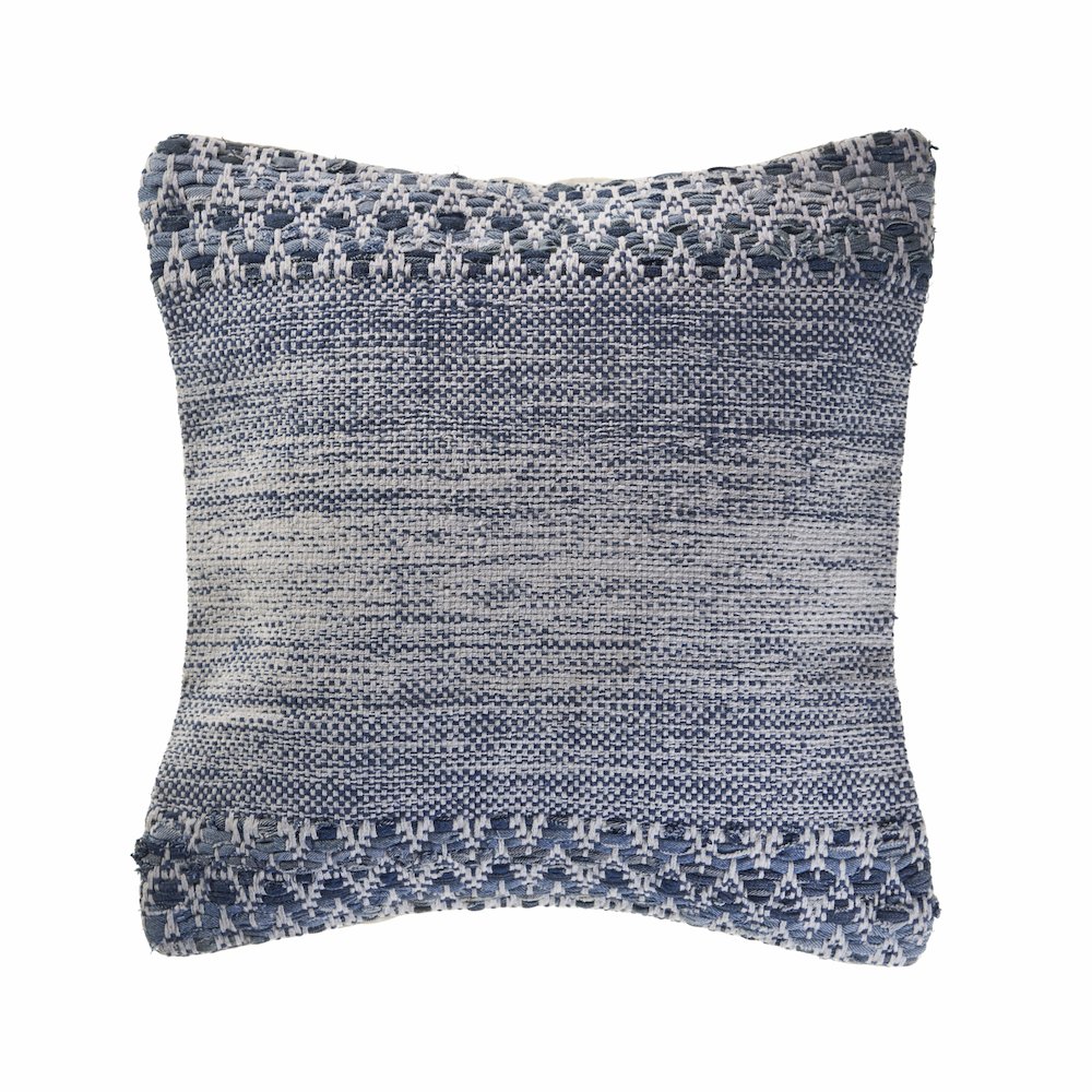 Ox Bay Hand-Woven Blue/White Distressed Cotton Blend Pillow Cover
