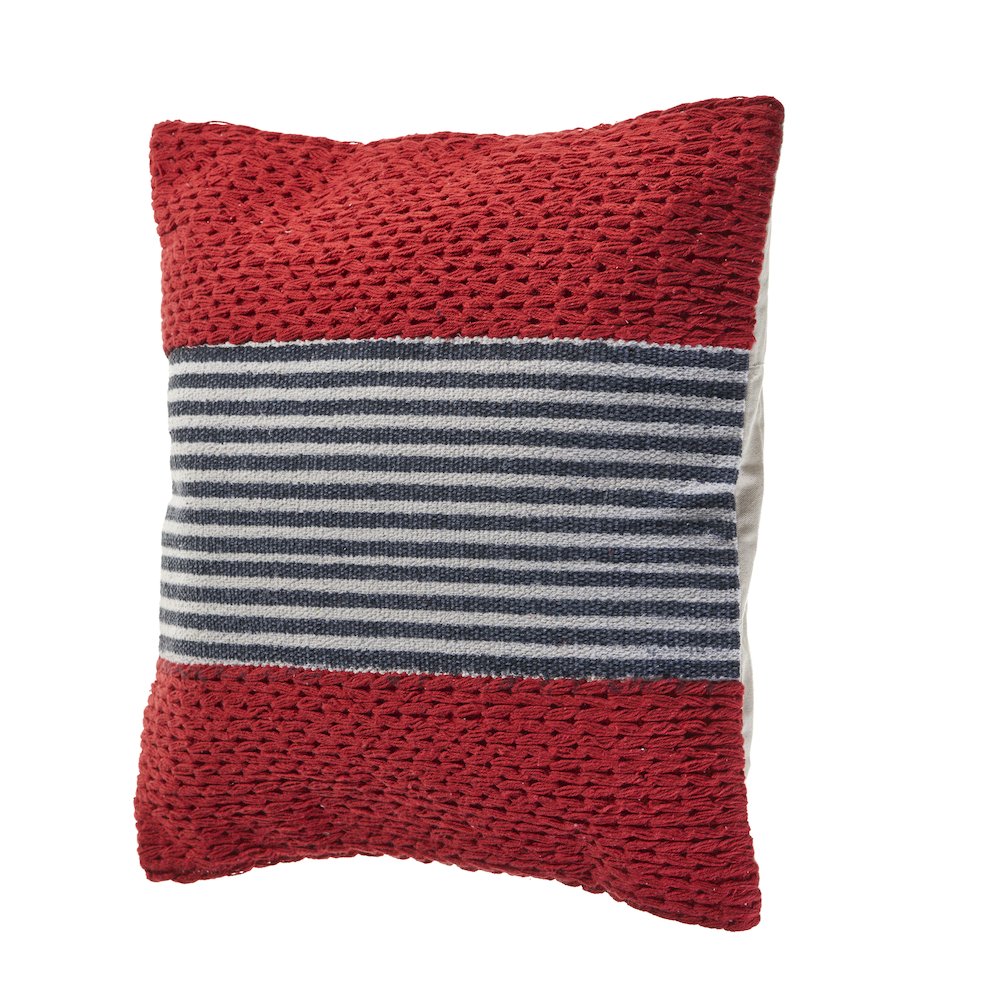 Ox Bay Hand-Woven Red/Blue Stripe Cotton Blend Pillow Cover