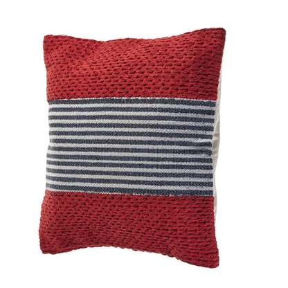 Ox Bay Hand-Woven Red/Blue Stripe Cotton Blend Pillow Cover