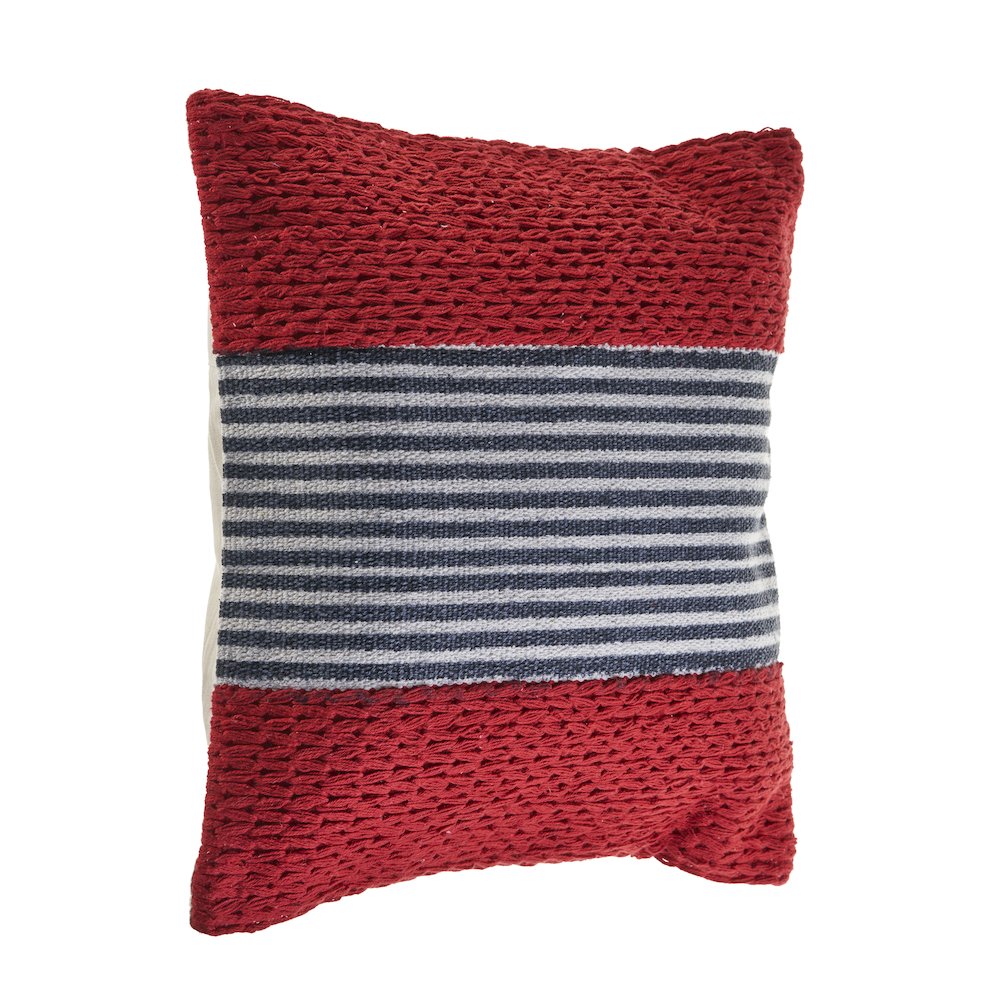 Ox Bay Hand-Woven Red/Blue Stripe Cotton Blend Pillow Cover