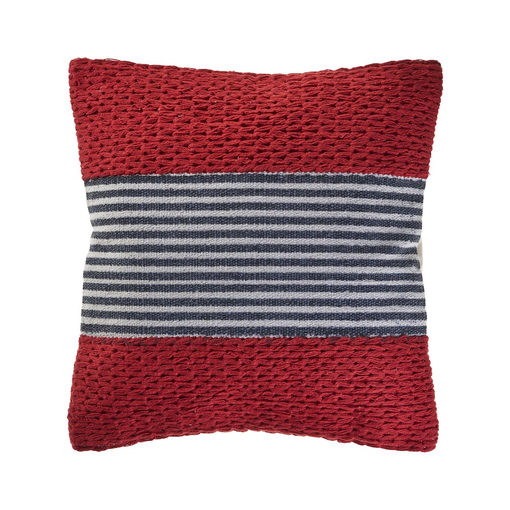 Ox Bay Hand-Woven Red/Blue Stripe Cotton Blend Pillow Cover