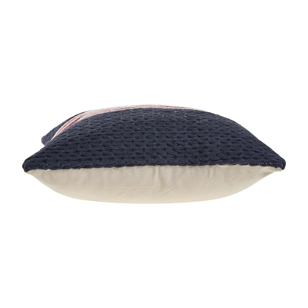 Ox Bay Hand-Woven Blue/Red Stripe Cotton Blend Pillow Cover