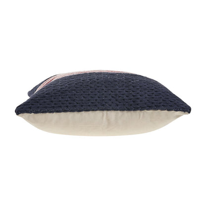 Ox Bay Hand-Woven Blue/Red Stripe Cotton Blend Pillow Cover