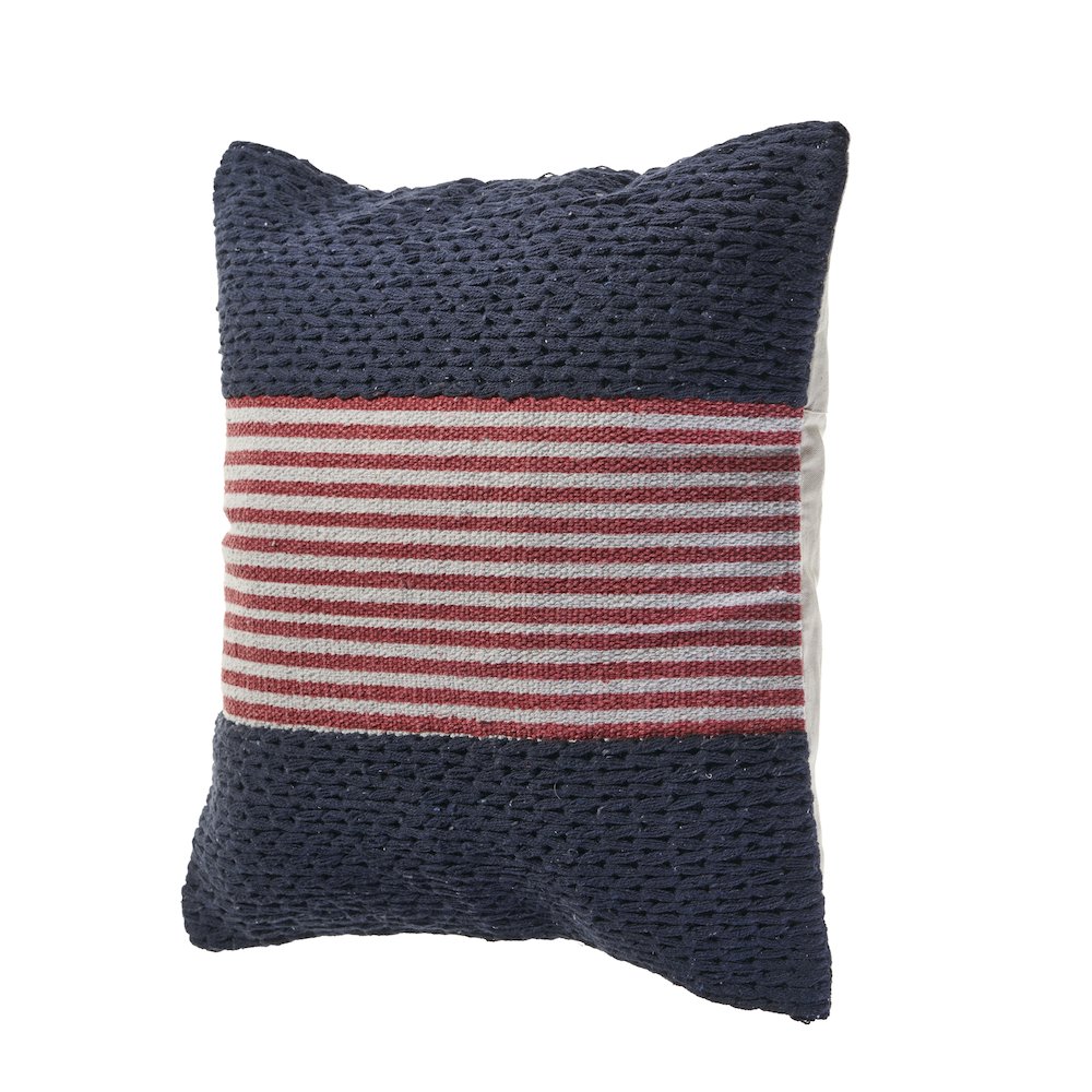 Ox Bay Hand-Woven Blue/Red Stripe Cotton Blend Pillow Cover