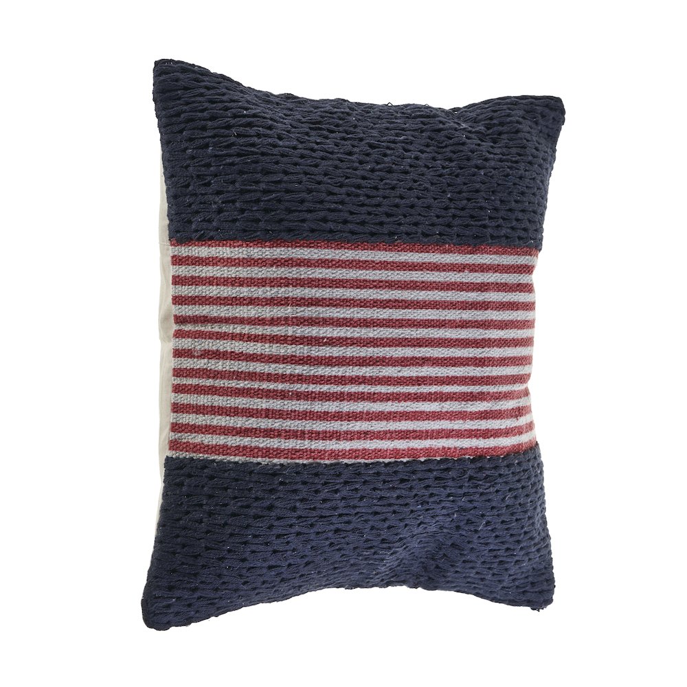 Ox Bay Hand-Woven Blue/Red Stripe Cotton Blend Pillow Cover