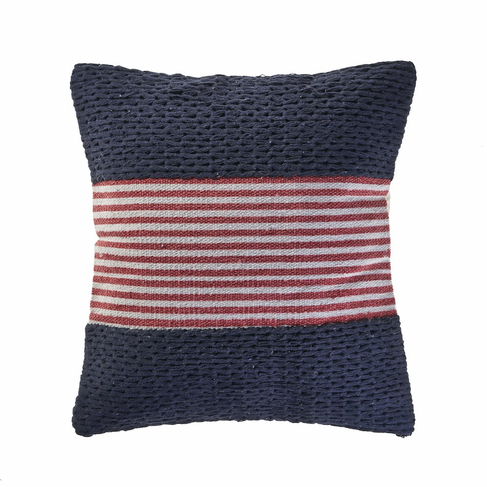 Ox Bay Hand-Woven Blue/Red Stripe Cotton Blend Pillow Cover