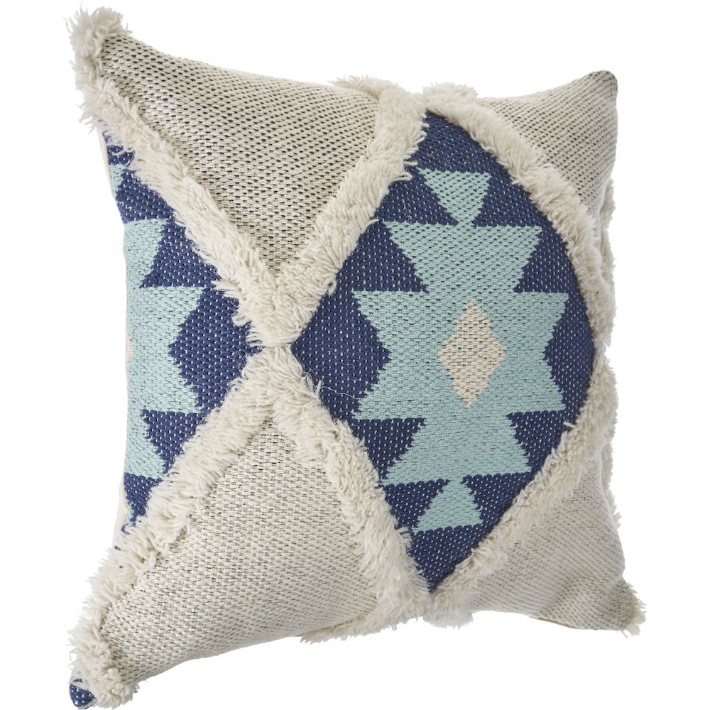Ox Bay Hand-Woven Blue/White Tribal Cotton Blend Pillow Cover
