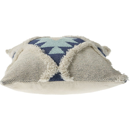 Ox Bay Hand-Woven Blue/White Tribal Cotton Blend Pillow Cover