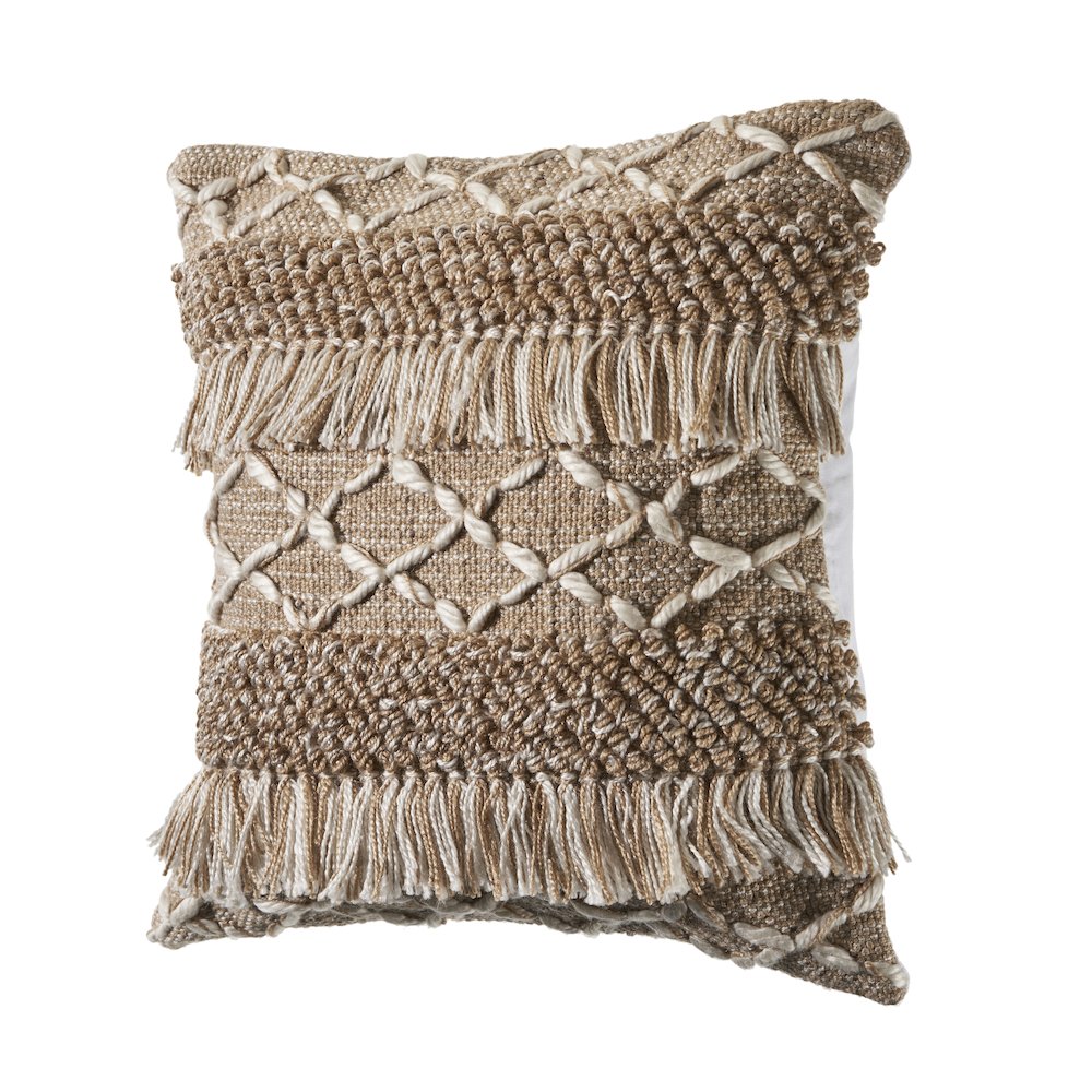 Ox Bay Hand-Woven Tan/Brown Stripe Indoor Outdoor Pillow Cover