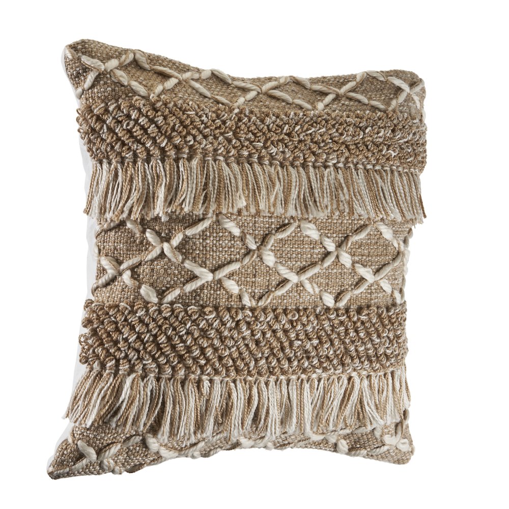 Ox Bay Hand-Woven Tan/Brown Stripe Indoor Outdoor Pillow Cover