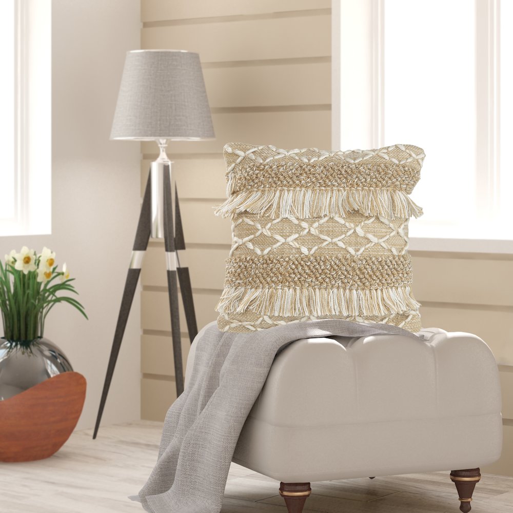 Ox Bay Hand-Woven Tan/Brown Stripe Indoor Outdoor Pillow Cover