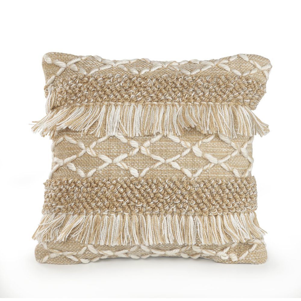 Ox Bay Hand-Woven Tan/Brown Stripe Indoor Outdoor Pillow Cover