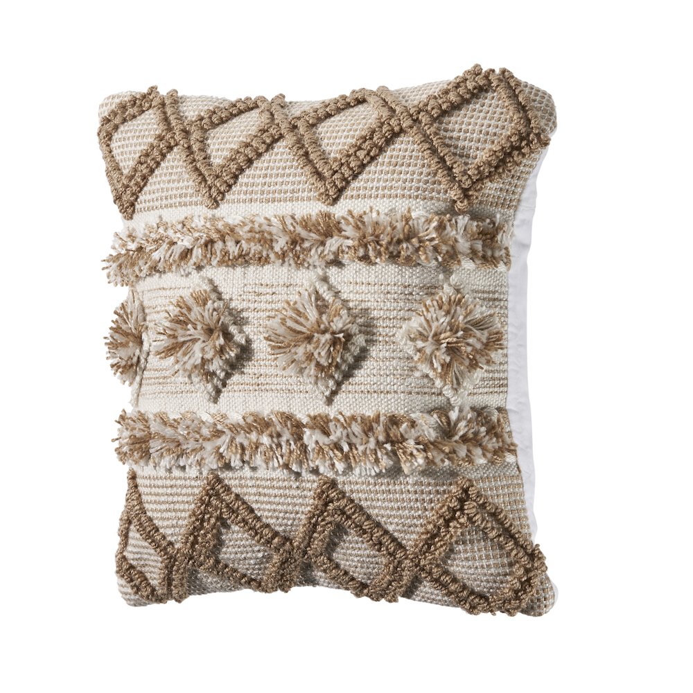 Ox Bay Hand-Woven Tan/White Diamond Indoor Outdoor Pillow Cover