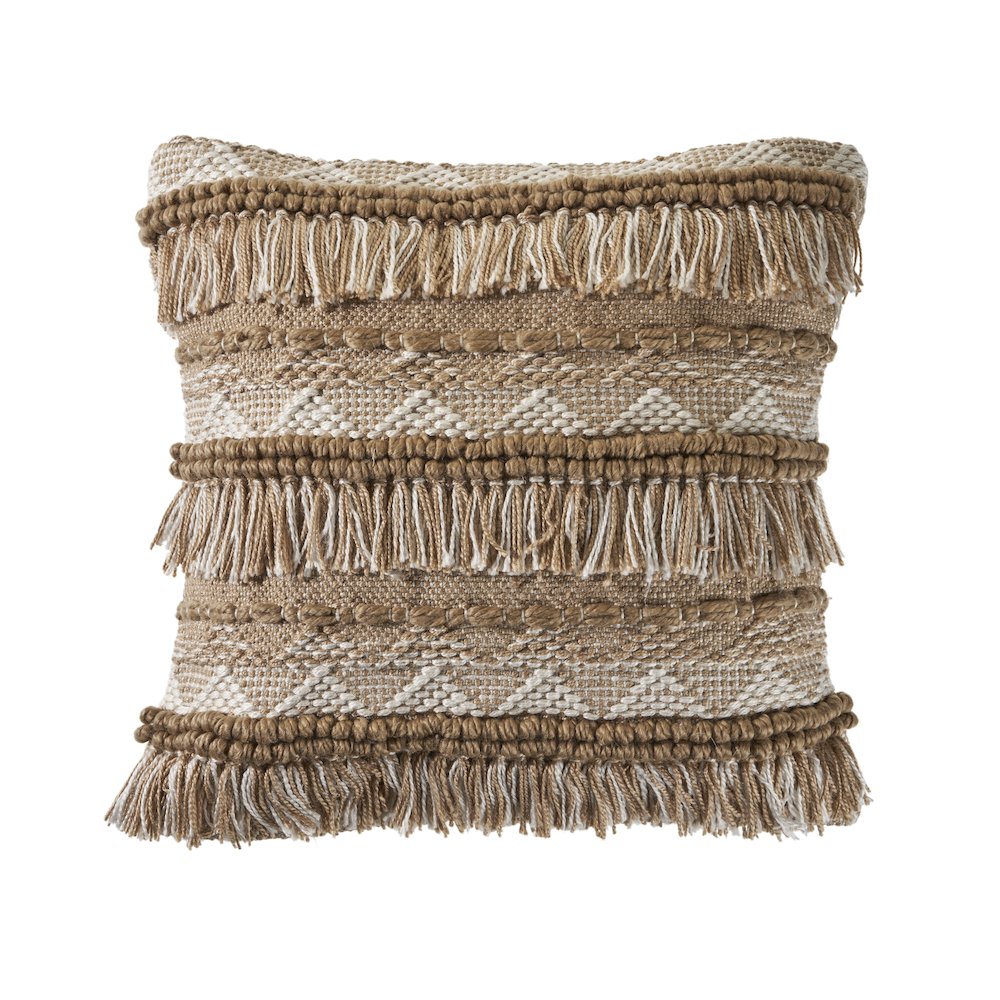 Ox Bay Hand-Woven Brown/White Stripe Indoor Outdoor Pillow Cover