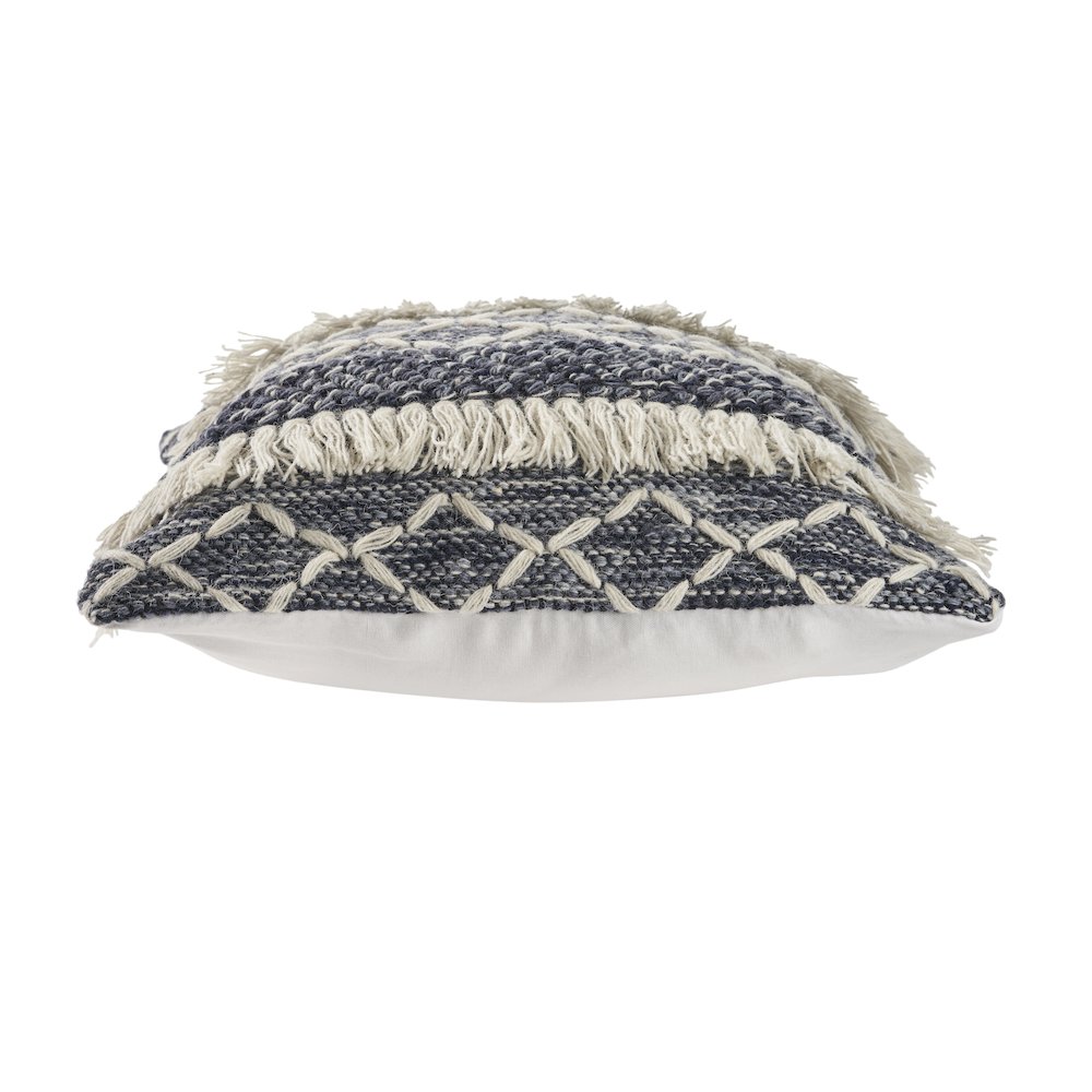 Ox Bay Hand-Woven Blue/White Stripe All-Natural Wool Pillow Cover