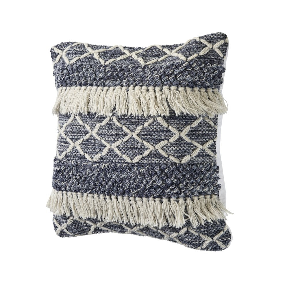 Ox Bay Hand-Woven Blue/White Stripe All-Natural Wool Pillow Cover