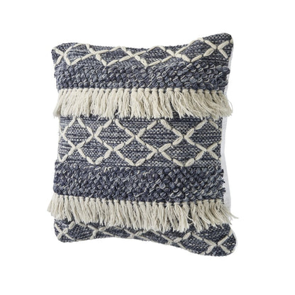 Ox Bay Hand-Woven Blue/White Stripe All-Natural Wool Pillow Cover