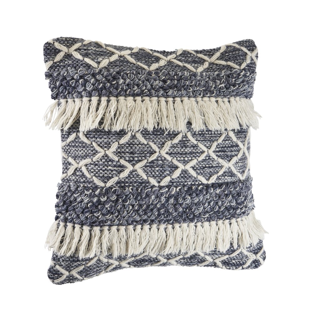 Ox Bay Hand-Woven Blue/White Stripe All-Natural Wool Pillow Cover
