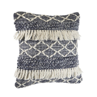 Ox Bay Hand-Woven Blue/White Stripe All-Natural Wool Pillow Cover