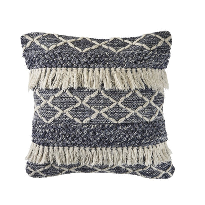 Ox Bay Hand-Woven Blue/White Stripe All-Natural Wool Pillow Cover