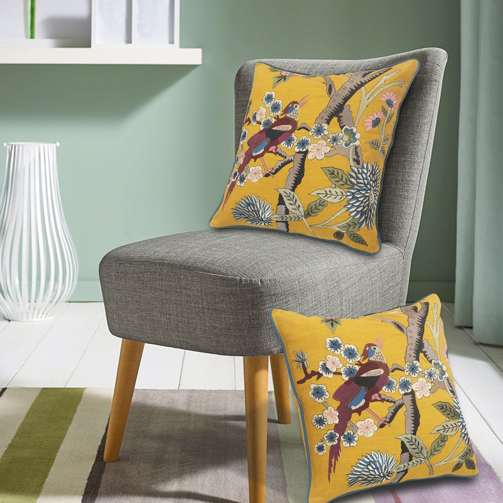 Ox Bay Hand-stitched Yellow/Brown Animal All-Natural Cotton  Pillow Cover