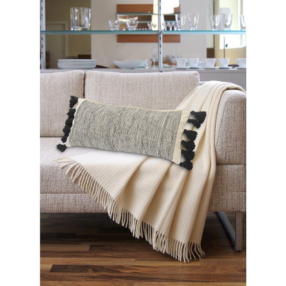 Distressed Gray and Black Fringe Pillow