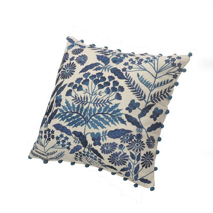 Hand-stitched White/Blue Floral/Botanical All-Natural Cotton  Pillow Cover