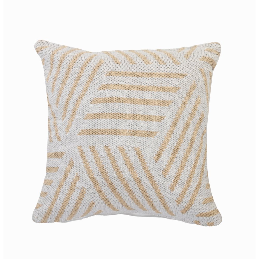 Ox Bay Hand-Woven White/Tan Geometric All-Natural Cotton  Pillow Cover