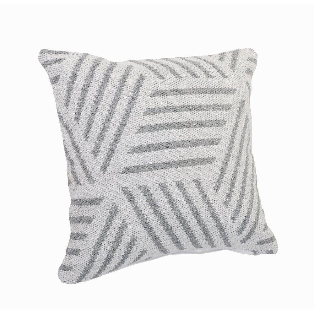 Ox Bay Hand-Woven White/Grey Geometric All-Natural Cotton  Pillow Cover