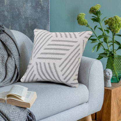 Ox Bay Hand-Woven White/Grey Geometric All-Natural Cotton  Pillow Cover